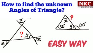 Find unknown angles using Linear pair angles, Exterior angle property and Angle sum property