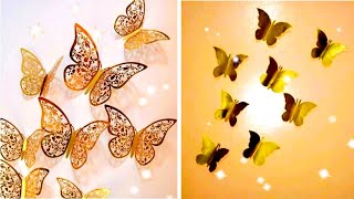 how to make a paper butterfly, wall decor Art 😍 طريقة صنع فرشات لتزين  #3 الحائط فراشات ذهبية  😍