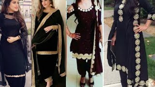 Latest Black Punjabi suit design //party wear black patiala suit with  colour combination images - YouTube