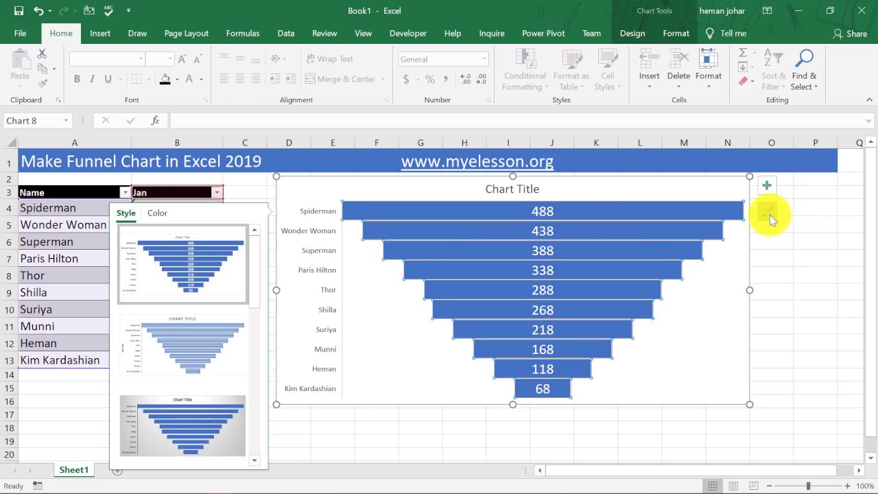 Create Funnel Chart in Excel 2019 - YouTube