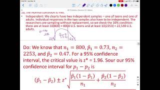 Section 10.1B Confidence Intervals for p1-p2