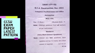 CCSU Exam Paper latest Pattern | 1st Semester | Computer Fundamental #CCSU#EXAM#PAPER