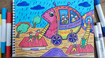 Vẽ tranh chiếc ô tô mơ ước / ô tô hình con cá cứu hộ vùng lũ lụt #toyota # drawing