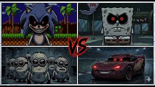 WHICH CURSED CHARACTER IS SCARIEST? | Sonic.exe vs McQueen.exe vs Minions.exe vs SpongeBob.exe