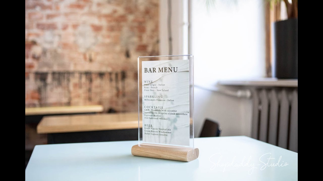 Acrylic Table Menu With Wooden Rounded Stand - YouTube