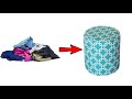 Use of old clothes/DIy ottaman/chair cushion/fabric bench