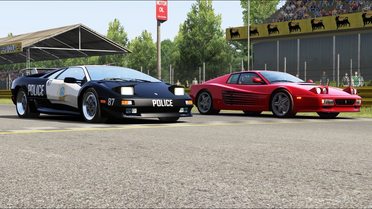 Lamborghini Diablo VT Police vs Ferrari 512 Testarossa at ...