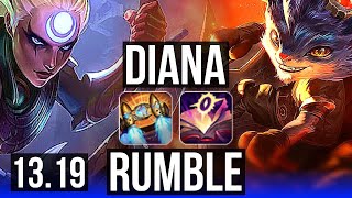 DIANA vs RUMBLE (MID) | Rank 2 Diana, 600+ games, 6/1/0, Dominating | NA Challenger | 13.19