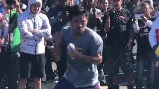 MANNY PACQUIAO FIRES OFF SHOTS SHADOW BOXING LIKE A BEAST FOR THURMAN