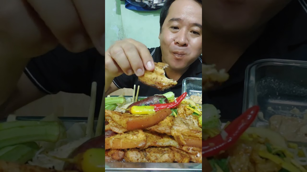 Bún trộn ba rọi chiên.Mukbang. 