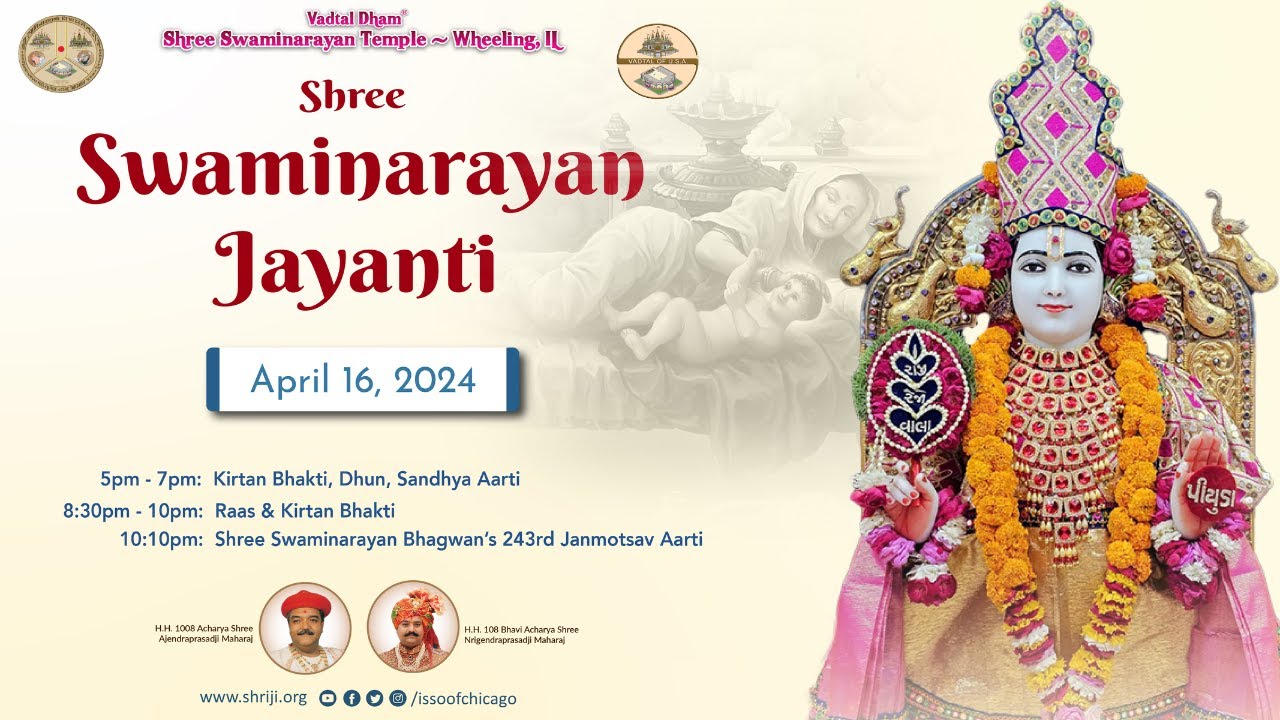  LIVE  243RD SHREE SWAMINARAYAN JAYANTI  Vadtal Dham  Shree Swaminarayan Mandir Wheeling