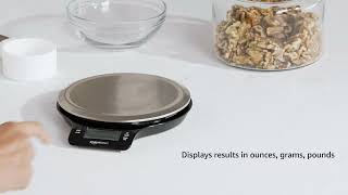 Watch Amazon Basics Stainless Steel Digital Kitchen Scale with LCD Display, Batteries Included on Am