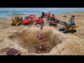 Story line  rc excavator bulldozer crane hilux revo find the treasure in beach