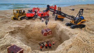 Story Line : RC Excavator, Bulldozer, Crane, Hilux Revo Find The Treasure In Beach