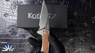 Koenig Knives Mini Goblin Flipper Brightwashed M390 W/Polished Flats, Titanium W/ Tan Micarta Inlay