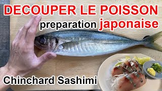 Découper le poisson, cuisine japonaise, Sashime chinchard