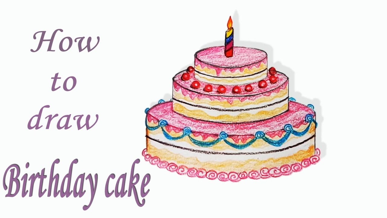 How to draw birthday cake step by step (very easy) - YouTube