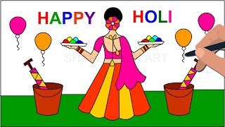 Happy Holi Drawing - Holi Drawing Easy Steps - Holi Festival Drawing - Holi Scenery Drawing screenshot 5