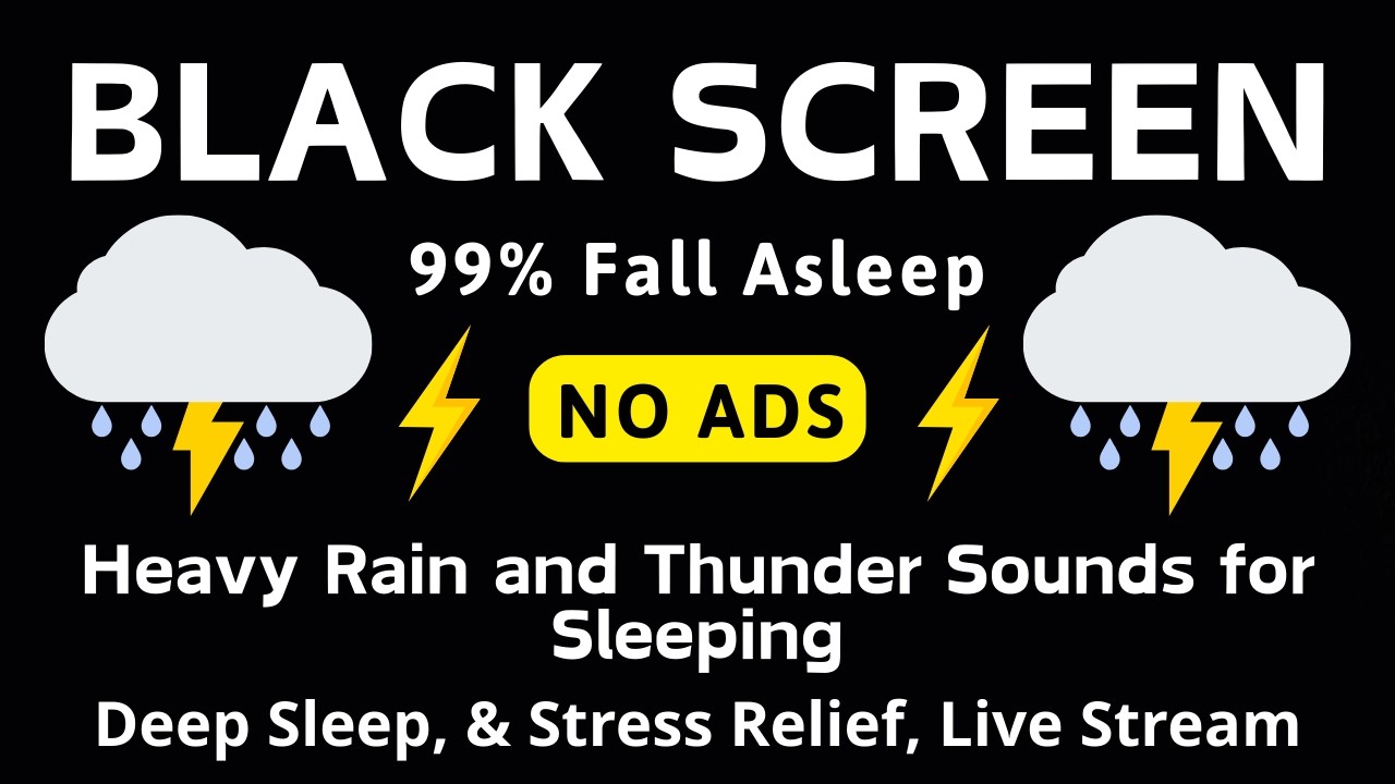 🔴 Heavy Rain & Thunder Sounds ⛈️| Black Screen - Deep Sleep, Relaxation & Stress Relief, Live Stream
