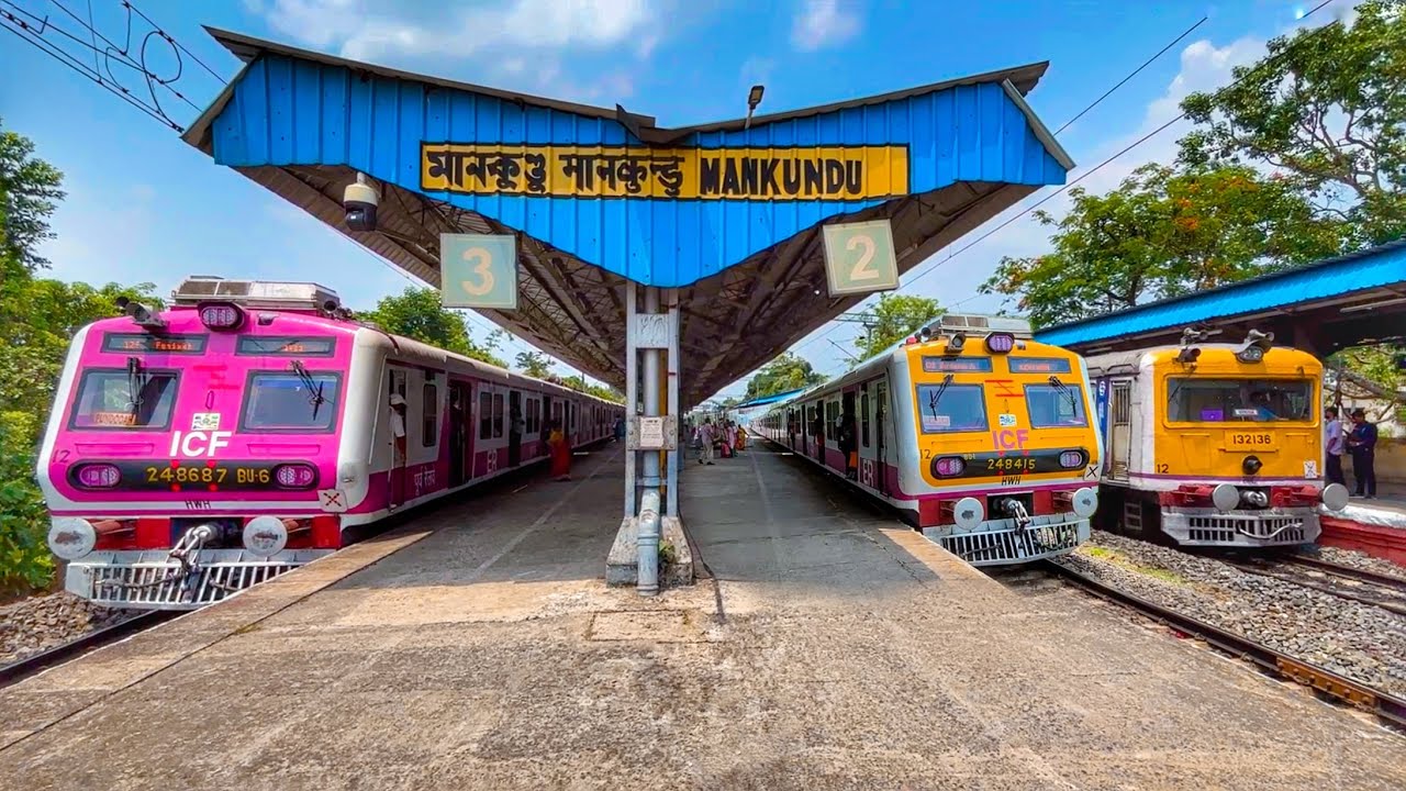 Unique Different Types of KOLKATA Suburban EMU local trains crossing action at MANKUNDU