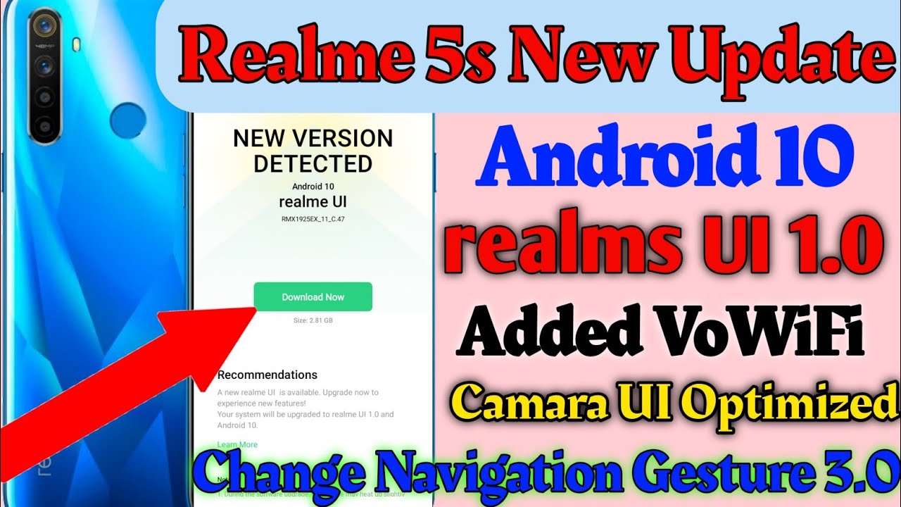 Realme 5S new latest update|New Android 10|New Realme UI|Added VoWiFi|New Camera Optimized.