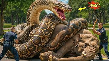 Courageous Rescue Team fights off giant python attack to save poor elephant family