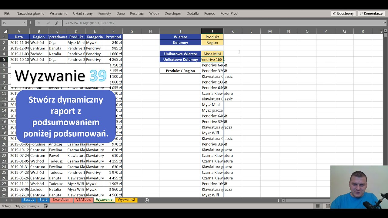 Excel Dynamiczne Raporty w klasycznym i tablicowym Excelu - Wyzwanie 39