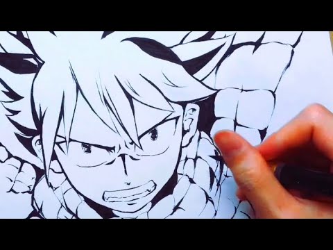フェアリーテイル ナツ ドラグニル描いてみた 筆ペンアナログイラスト Drawing Natsu From Anime Fairy Tail Youtube