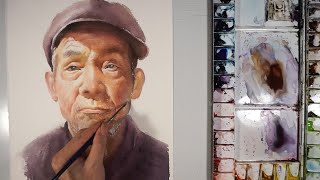 Watercolor portrait painting of Old mans portrait