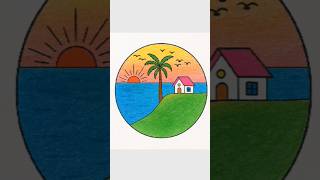 beautiful circle scenery drawing/ scenery drawing in circle/ prakrutik drishya banana sikhe #scenery