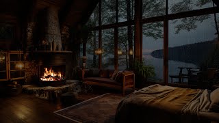 Sleep Deeply with Calming Rain and Soft Thunder | Cozy Fireplace Ambience - Fall Asleep Fast