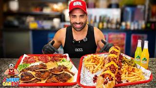 DOUBLE FOOD CHALLENGE // GIANT HOT DOG CHALLENGE + 20 X TACO SPEED CHALLENGE IN ONE SITTING!