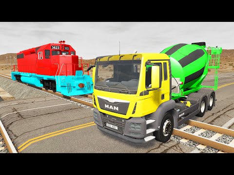 🔴Double Flatbed Trailer Truck vs Speedbumps Train vs Cars Beamng.Drive