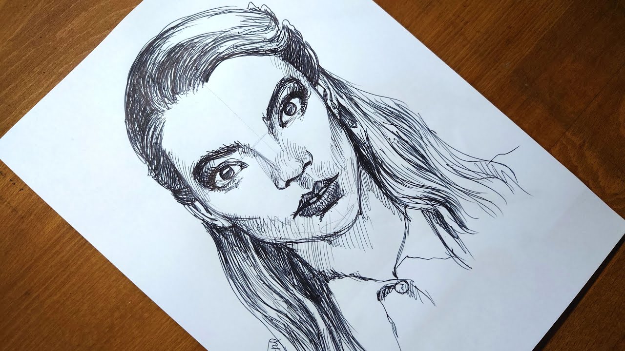 Ballpoint pen drawing on portrait hair woman two seconds | dumit3 arts Neo Albios