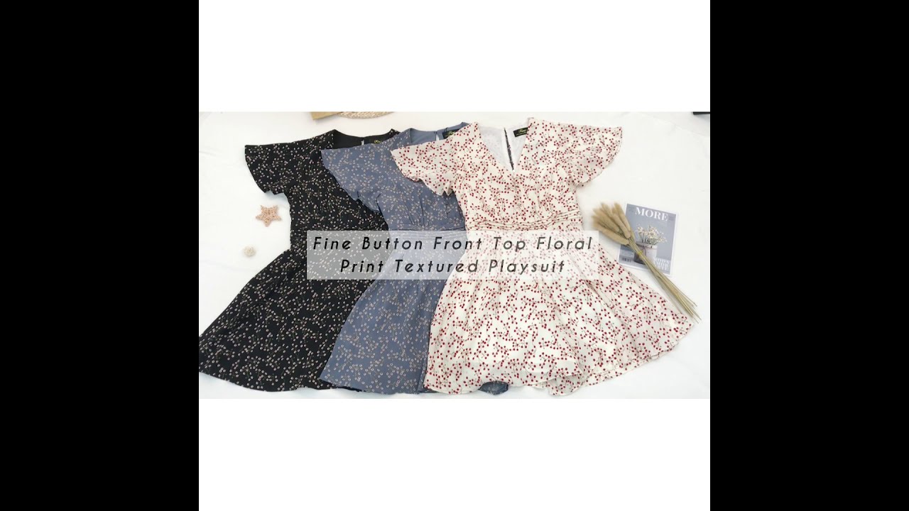 Fine Button Front Top Floral Print Textured Playsuit
