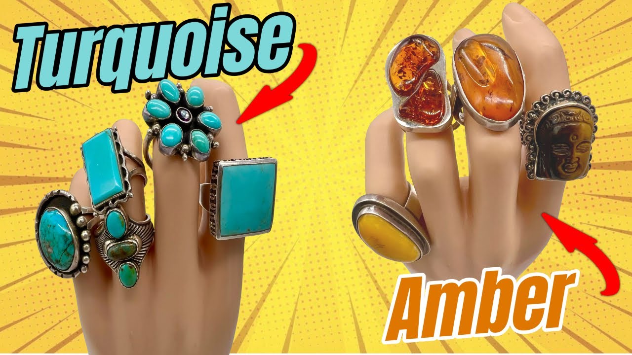 WOW ! Amazing SILVER Finds! Turquoise & Amber Jewelry & RINGS !