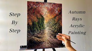 Autumn Forest with Light Rays | STEP by STEP Acrylic Painting Tutorial
