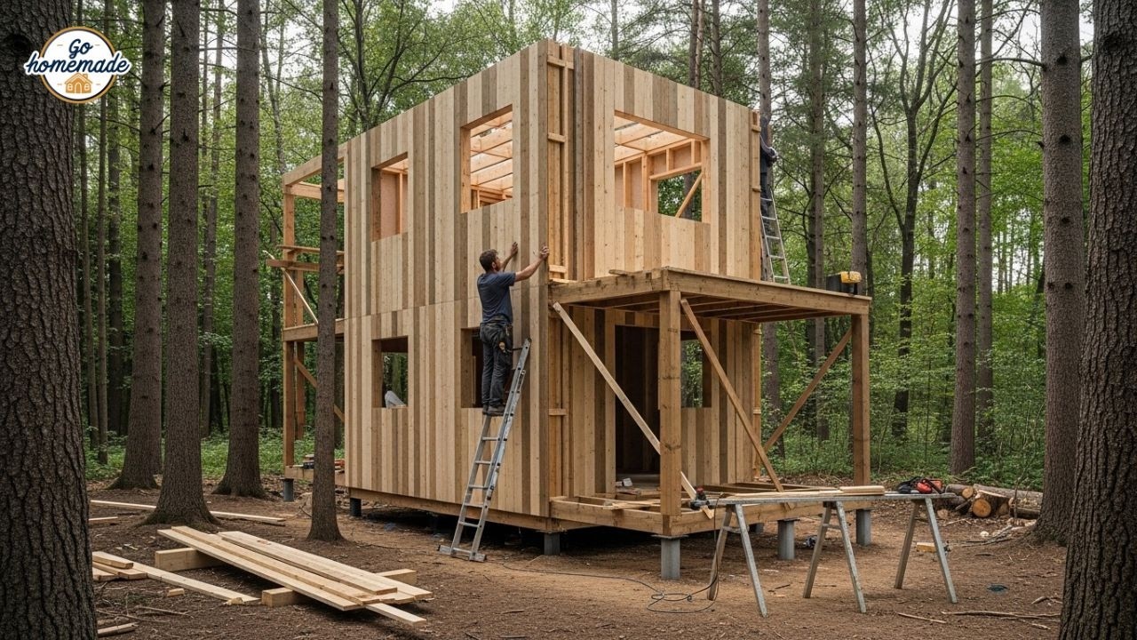 Alone in the Forest: Building a Complete Wooden House - YouTube