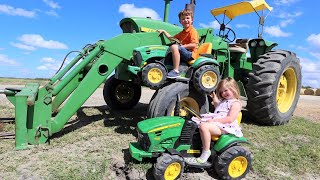 Playing on the farm with kids John Deere tractors | Tractors for kids