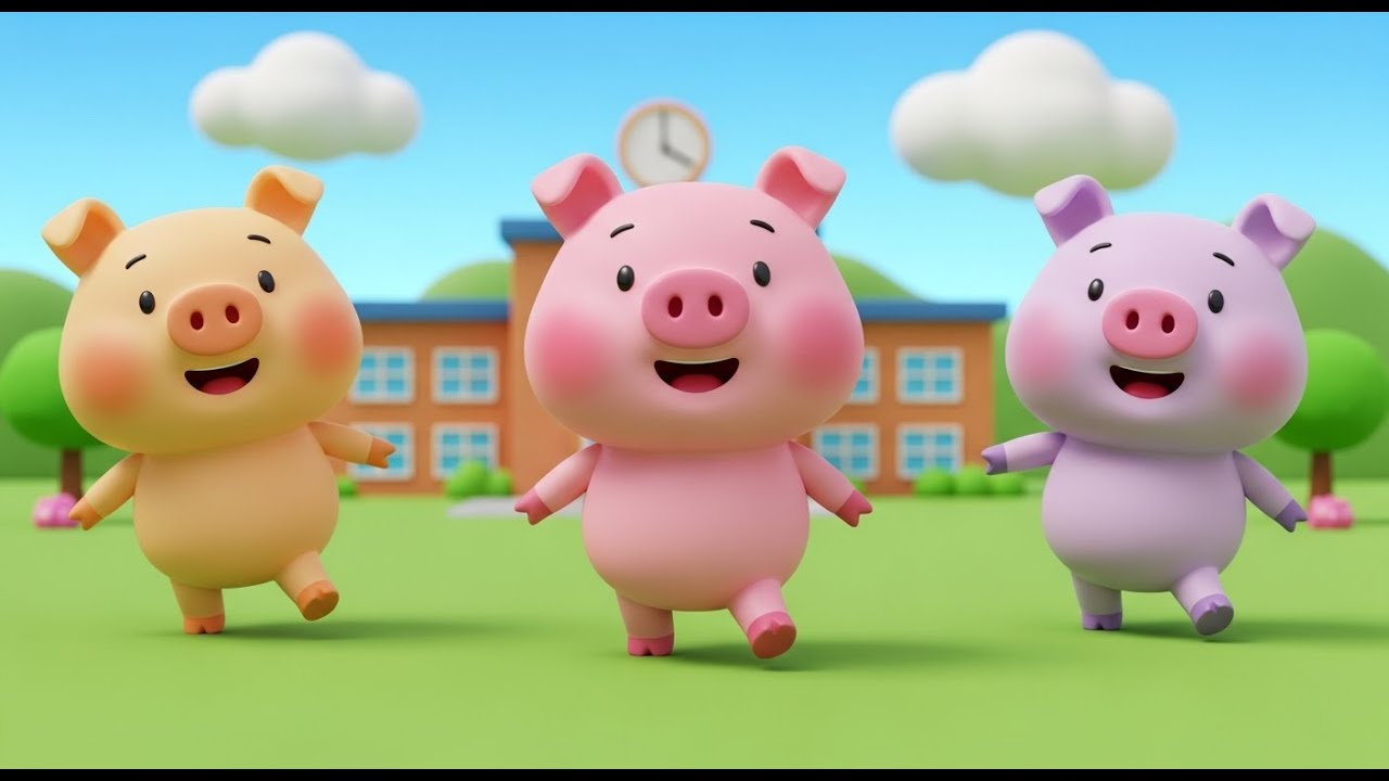 Três Porquinhos Vão à Escola | Rima Infantil de Volta às Aulas e Rotina