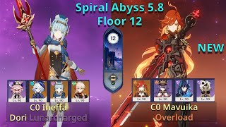 NEW Spiral Abyss 5.8 Floor 12 | C0 Ineffa & Dori Lunarcharged & C0 Mavuika Overload | Genshin Impact