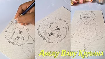 Cute Krishna ji Angry Drawing ❤️😠 || Krishna ji Outline Drawing 🥰💖