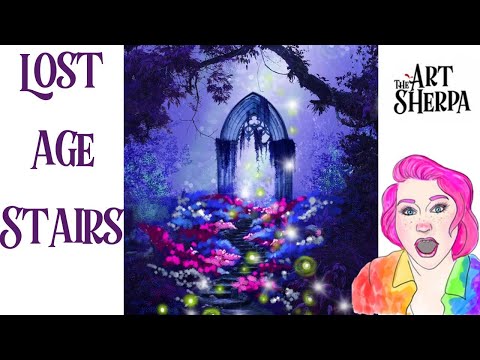How to paint a Fantasy  Night Garden with stone Arch live Acrylic tutorial  | TheArtSherpa