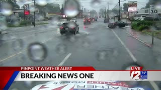 Heavy rain causes flooding on Reservoir Ave in Cranston