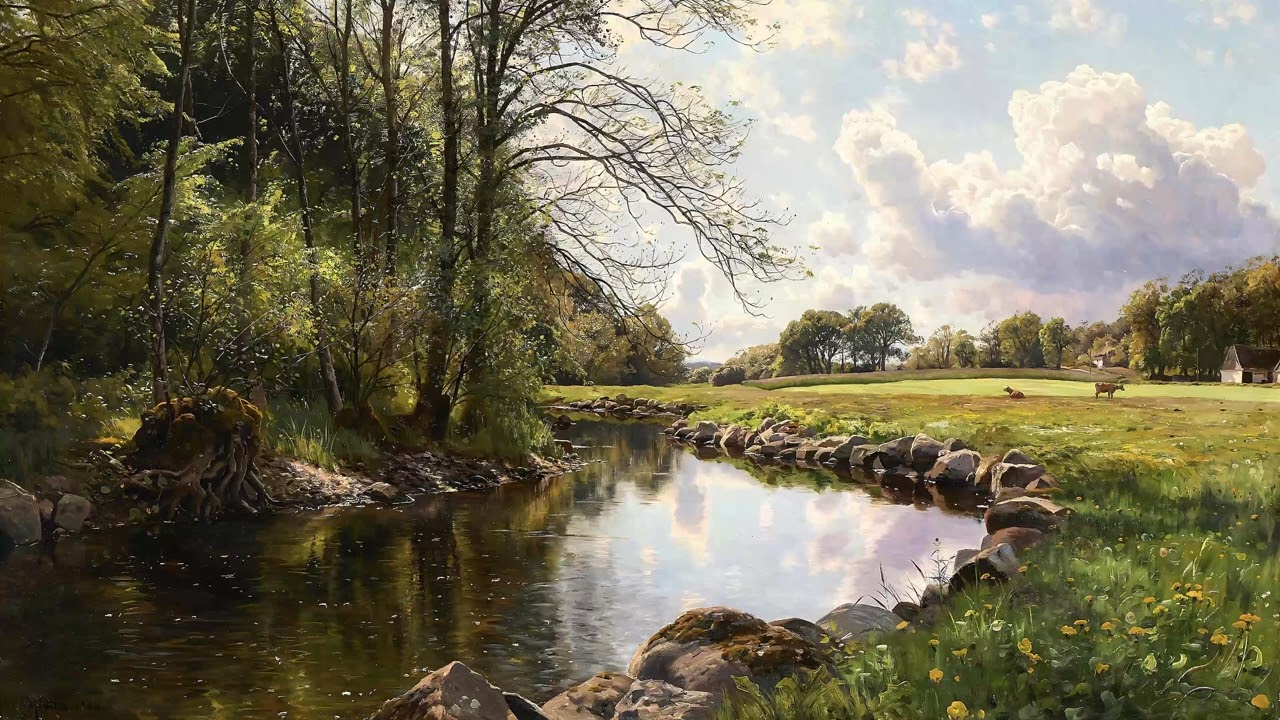 By the river - 2-Hour Static Art Screensaver.