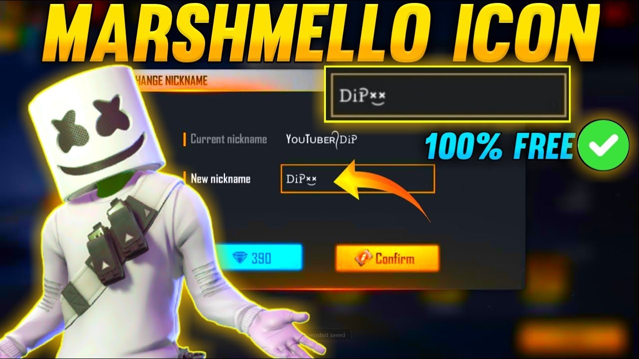 How To Add Marshmello Icon In Free Fire Name Marshmello Icon Kaise Lagaye Ign Garena Free Fire Youtube