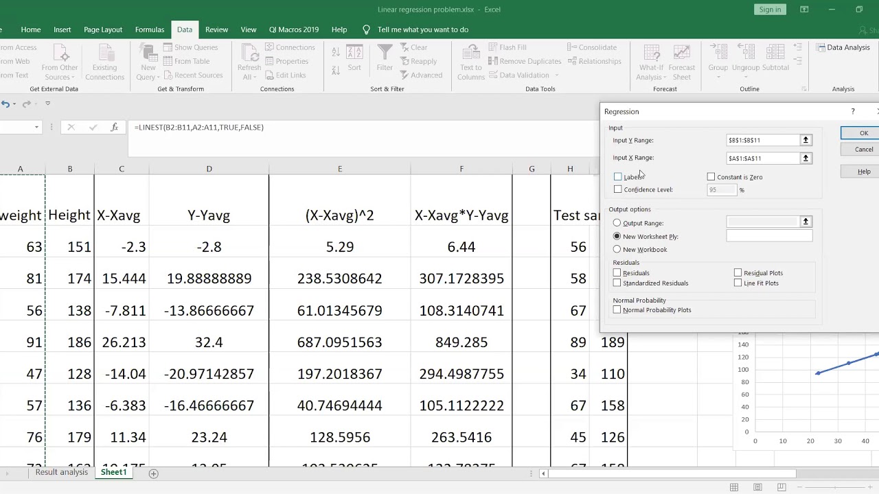 Simple Linear regression using excel - YouTube