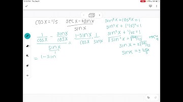 If 5 cos(x) sin(x), find all values of tan(x), cot(x), sec(x), and csc(x). (Enter your answers as a…