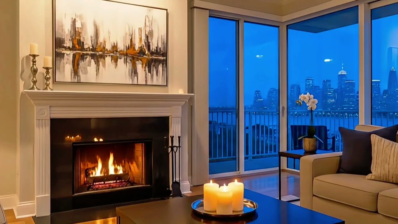 Blue Hour Jazz by the Fireplace 🔥 | 1 Hour Cozy Evening Session
