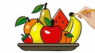 طريقة رسم طبق الفاكهة how to draw fruit's